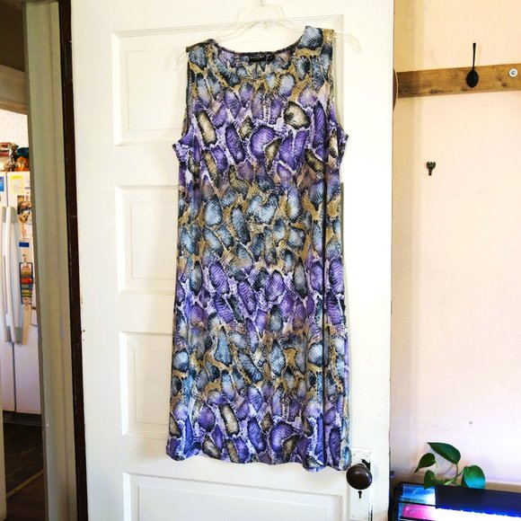 Effortless Style by Citiknits Gray/Purple Snake Sleeveless Pullover Dress M - Picture 1 of 5